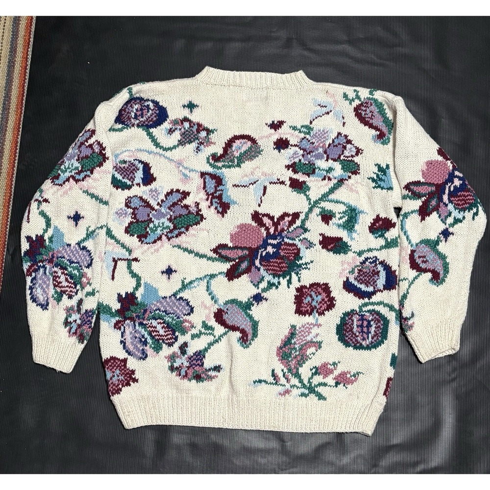 Vintage Cottage Grandma Core Sweater Flower Floral Cape Isle Knitters M-XL Rare - Picture 2 of 7